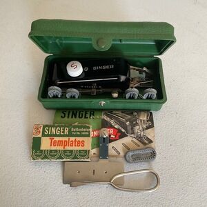Vintage Singer Professional Buttonholer 160506 Slant Shank‎ Green Case Templates